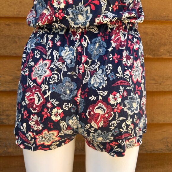 Aeropostale Womens Navy Blue Floral Romper With Adjustable Straps & Elastic Wais - Picture 8 of 8